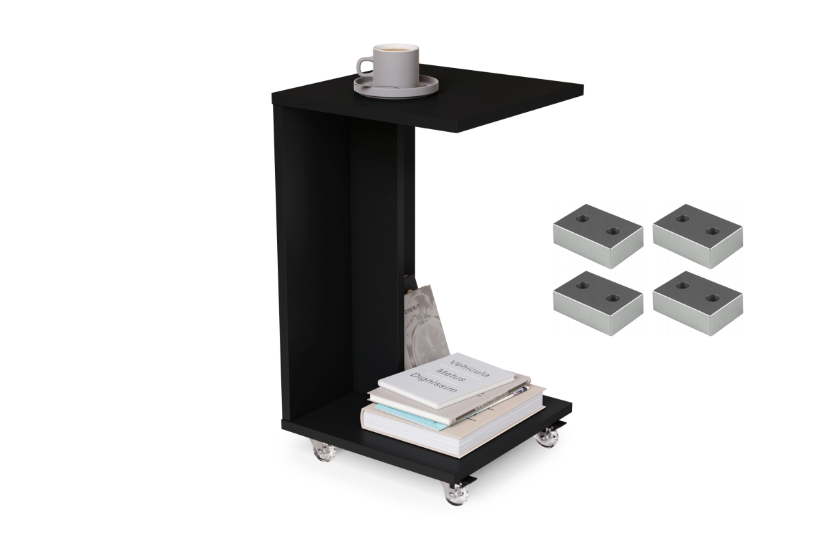 HUGO matinės juodos spalvos – 2 viename šoninis staliukas ant ratukų/kojų – mobilus šoninis staliukas svetainei/miegamajam/vaikų kambariui