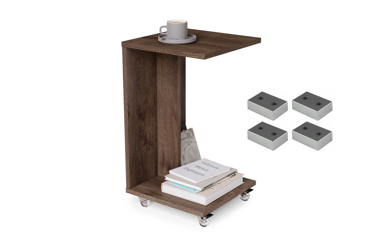 HUGO rudas ąžuolas - 2 viename šoninis staliukas ant ratukų/kojų - mobilus šoninis staliukas svetainei/miegamajam/vaikų kambariui