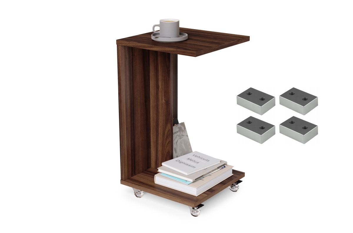 HUGO California Walnut - 2 viename šoninis staliukas ant ratukų/kojų - mobilus šoninis staliukas svetainei/miegamajam/vaikų kambariui