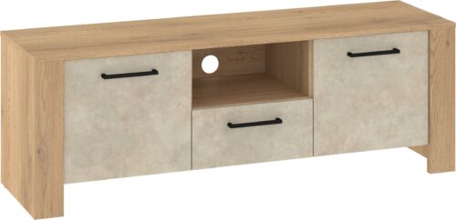 DELIS 10 baldų komoda su stalčiukais, TV spintelė, 140, ąžuolas, kremona, granada, migdolas