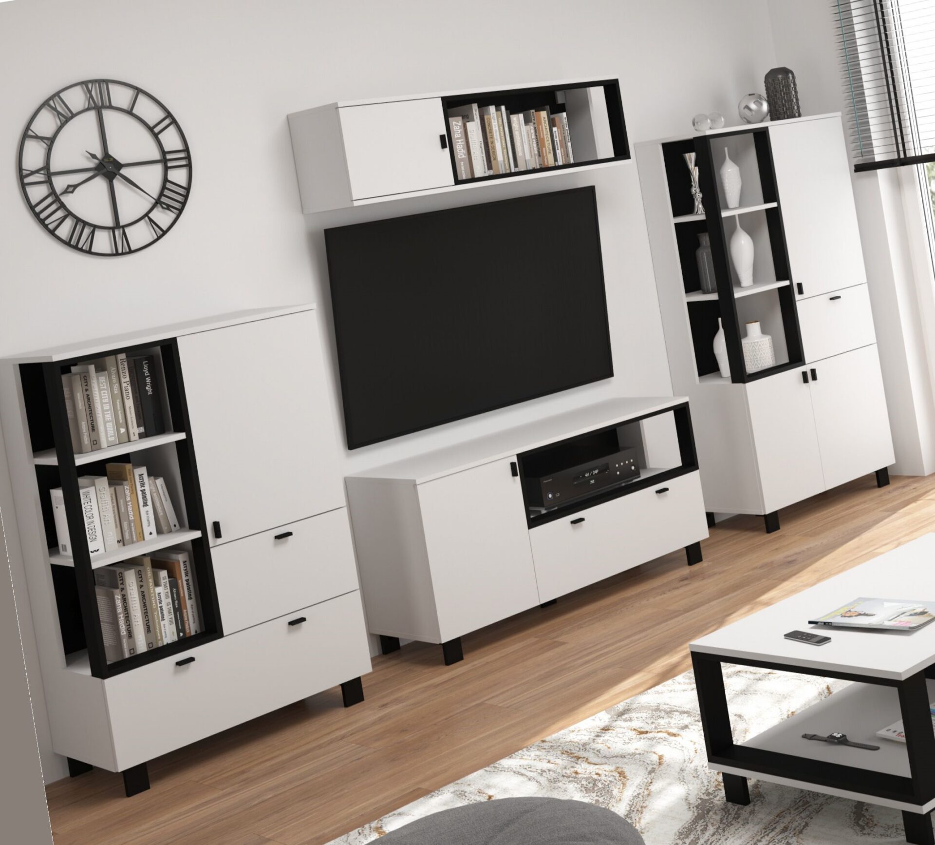 GAVES baldai #2 kambario sieninė spintelė knygų lentyna TV spintelė pakabinama lentyna balta