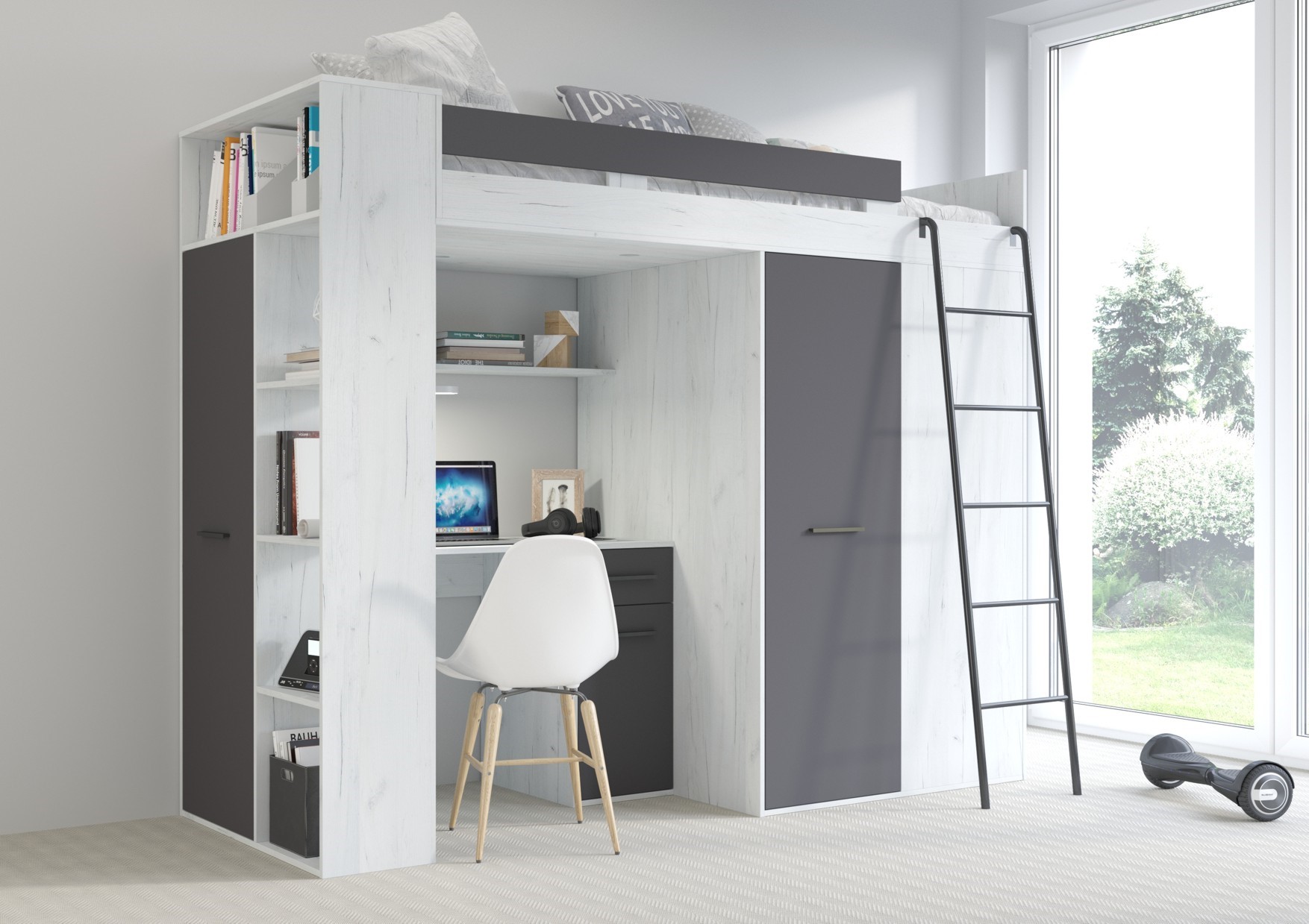 RAVENA P antresolė be rankdarbių kilimėlio, balta / grafito spalvos