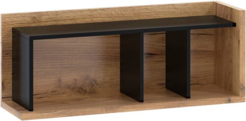 DOX 04 baldų pakabinama sieninė knygų lentyna, ąžuolo spalvos, aukso spalvos, juoda