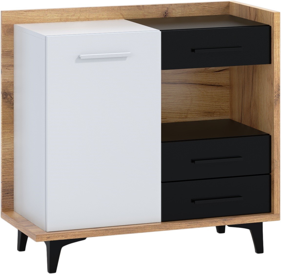 DOX 01 baldai, komoda, auksinė, balta, juoda, „craft“, svetainės spintelė