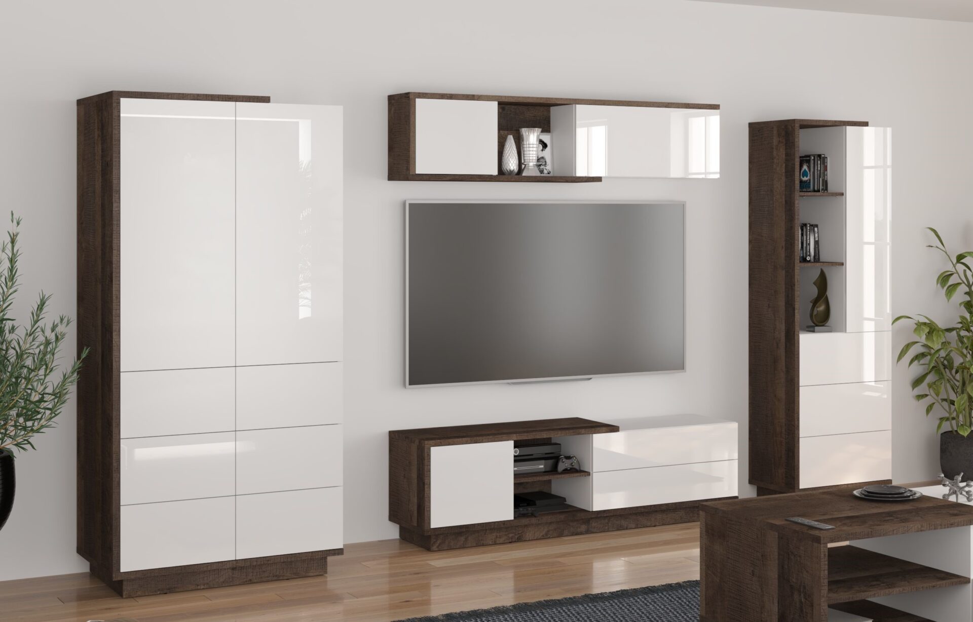 BRITA baldai #2 spinta TV spintelė lentyna knygų lentyna grange ąžuolas baltas blizgus