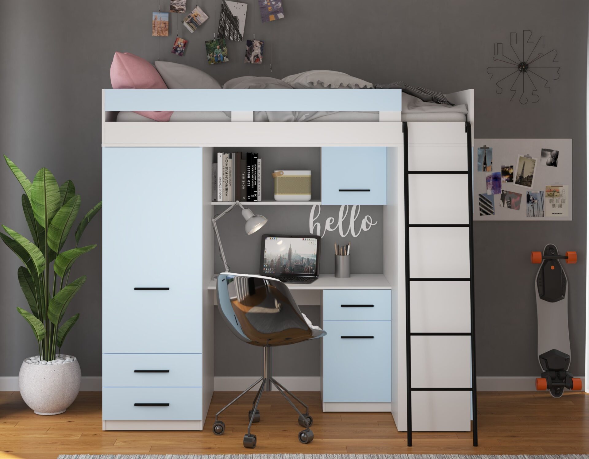 VELVE P antresolė be matinės baltos / mėlynos spalvos