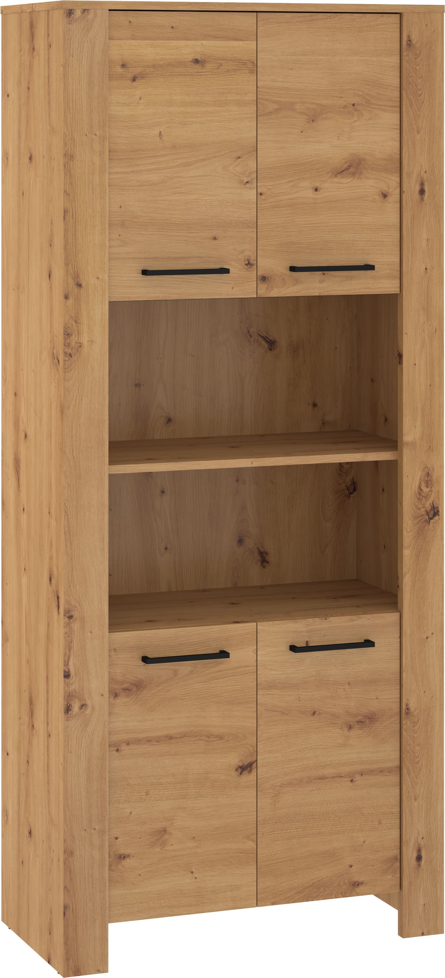 DELIS 09 baldai, aukšta knygų lentyna su durelėmis ir lentynomis, ąžuolas