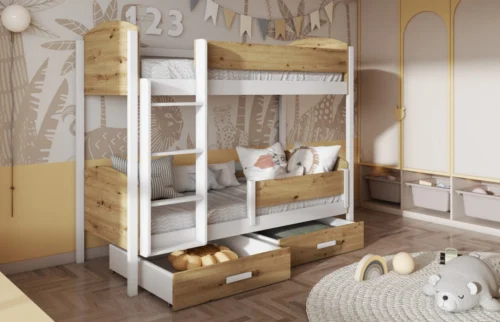 JORDAN dviaukštė lova su stalčiais 90×200 cm