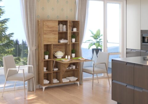 MEGI 2 baldų knygų lentyna + rašomasis stalas, ąžuolo spalvos, auksinės spalvos