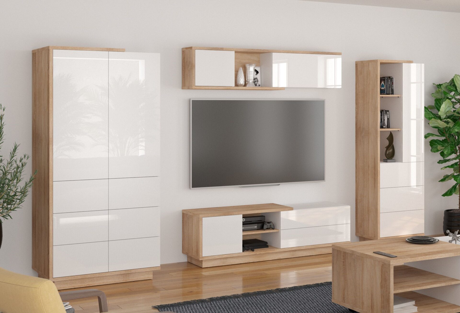 BRITA baldai #2 spinta TV spintelė lentyna knygų lentyna Sonoma ąžuolas baltas blizgus