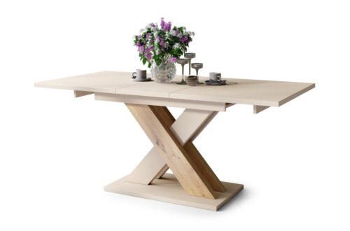 KARO smėlio spalvos (šampano spalvos) / „Artisan Oak“ – MODERNUS IKI 180 cm IŠTRAUKIAMAS STALAS!