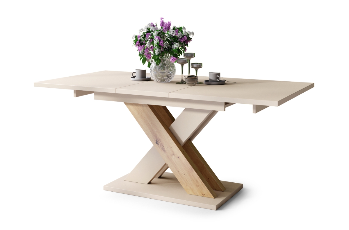 KARO smėlio spalvos (šampano spalvos) / „Artisan Oak“ - MODERNUS IKI 180 cm IŠTRAUKIAMAS STALAS!