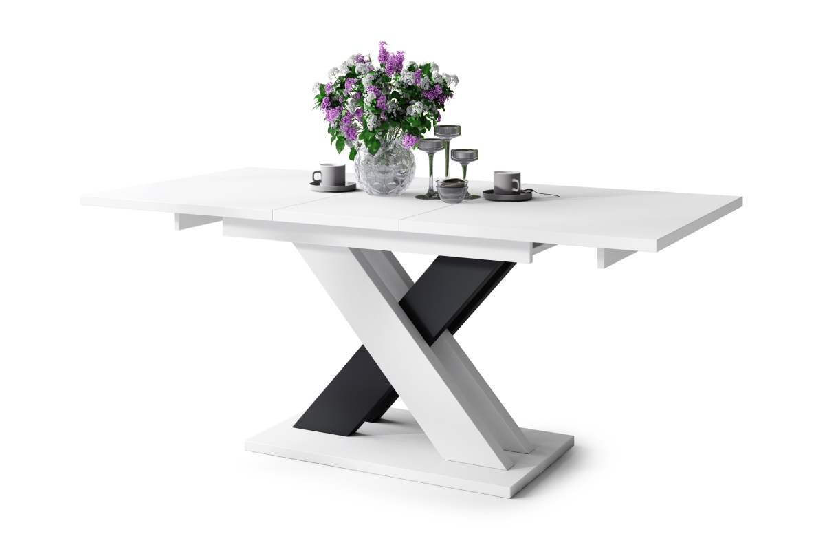 KARO matinė balta/matinė juoda - MODERNUS STALAS, IKI 180 CM IKI ILGIO!