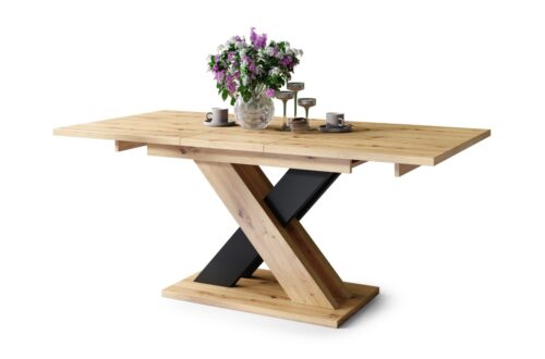 KARO Artisan ąžuolas/matinė juoda – MODERNUS STALAS, IKI 180 CM ILGIO!