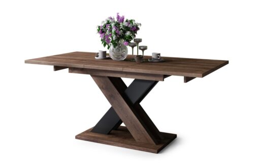 KARO Rudas ąžuolas/Matinė juoda – MODERNUS STALAS, IKI 180 CM ILGIO!