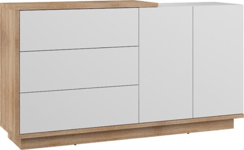 BRITA 07 didelė komoda su durelėmis, Sonoma ąžuolas, balta blizgi spalva