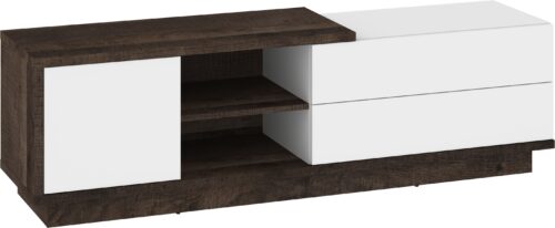 BRITA 21 baldų komoda, stalas, TV spintelė su stalčiais, ąžuolo spalvos, balta