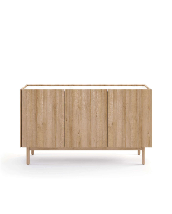 Boho komoda K144/83, trijų durų, Riviera Oak/Bianco marmuras