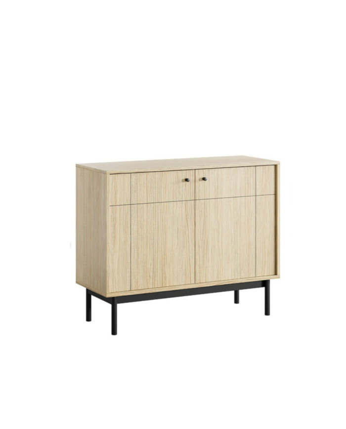 Japandi K-104 komoda, dviejų durų, Linea ąžuolo/juodos spalvos