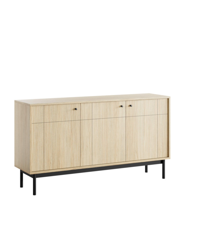 Japandi K-154 komoda, trijų durų, Linea ąžuolo/juodos spalvos