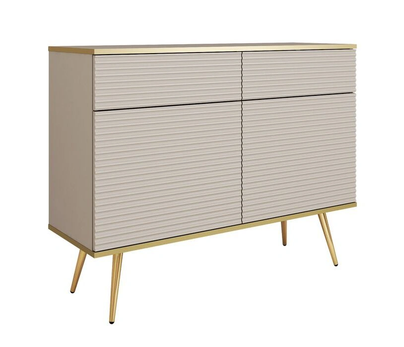 Oro KSZ107 smėlio spalvos briaunuota MDF komoda su spintelėmis ir stalčiais