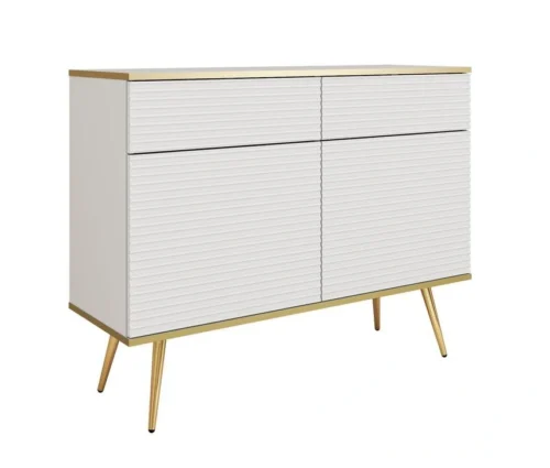 Oro KSZ107 komoda su spintelėmis ir stalčiais, baltas griovelių MDF