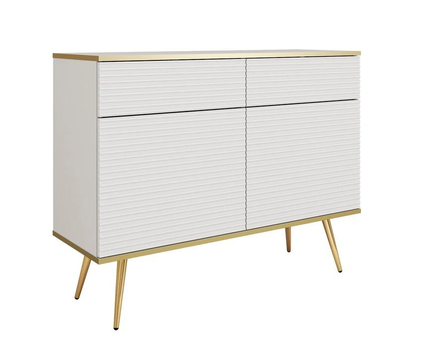 Oro KSZ107 komoda su spintelėmis ir stalčiais, baltas griovelių MDF