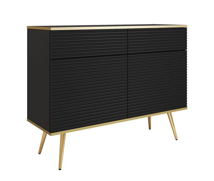 Oro KSZ107 komoda su spintelėmis ir stalčiais, juodos spalvos grioveliais MDF