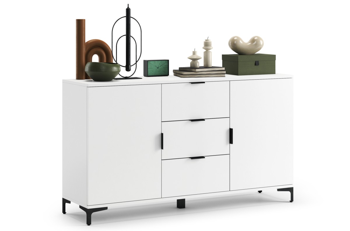 LANA 04 komoda, matinės baltos spalvos - 2 durų pastatoma spintelė su stalčiais