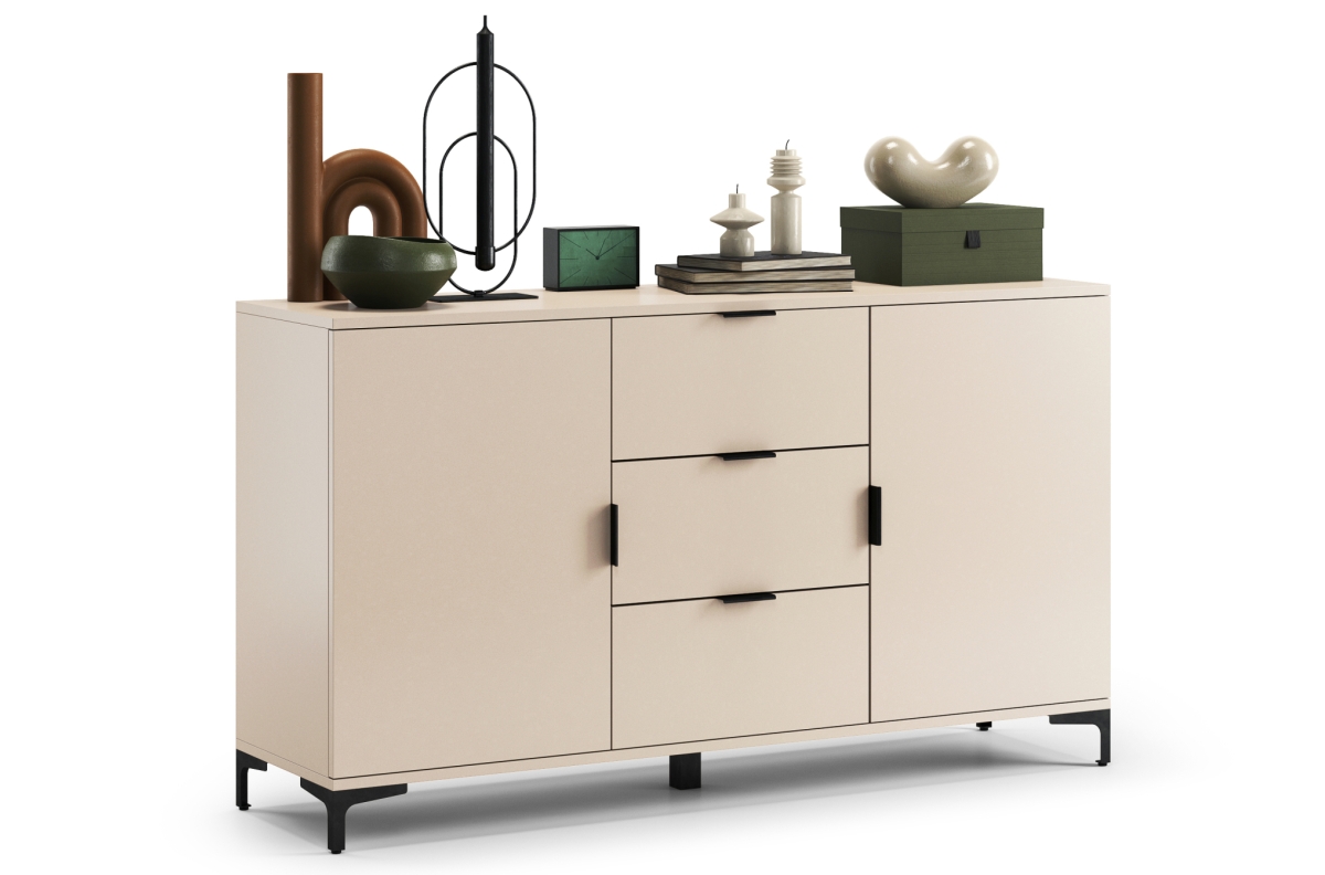 LANA K-150S smėlio spalvos (šampano) komoda - 2 durų pastatoma spintelė su stalčiais