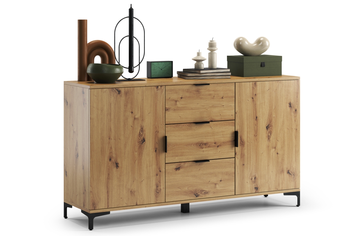 LANA K-150S Artisan Oak komoda - 2 durų pastatoma spintelė su stalčiais