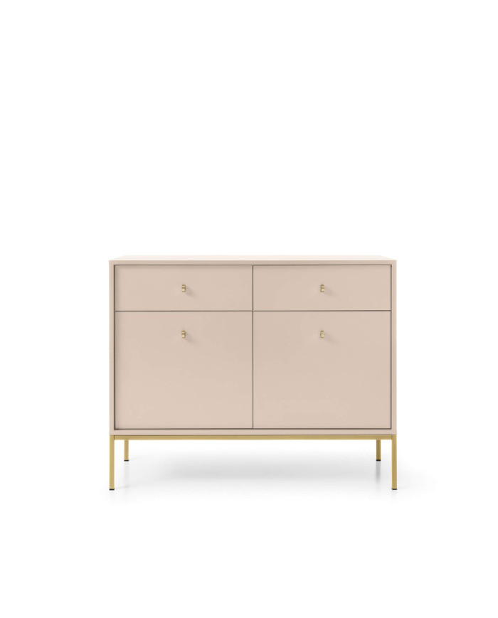 Mono MKSZ104 komoda, durelėmis, stalčiais, smėlio spalvos / auksiniu rėmu
