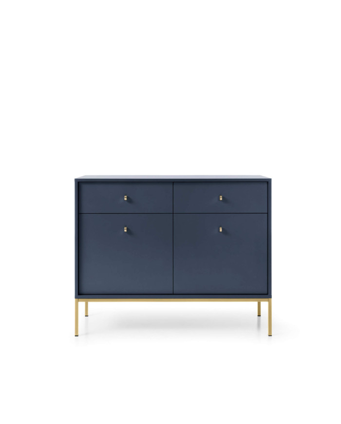 Mono MKSZ104 komoda, durelėmis, stalčiais, tamsiai mėlyna / auksiniu rėmu