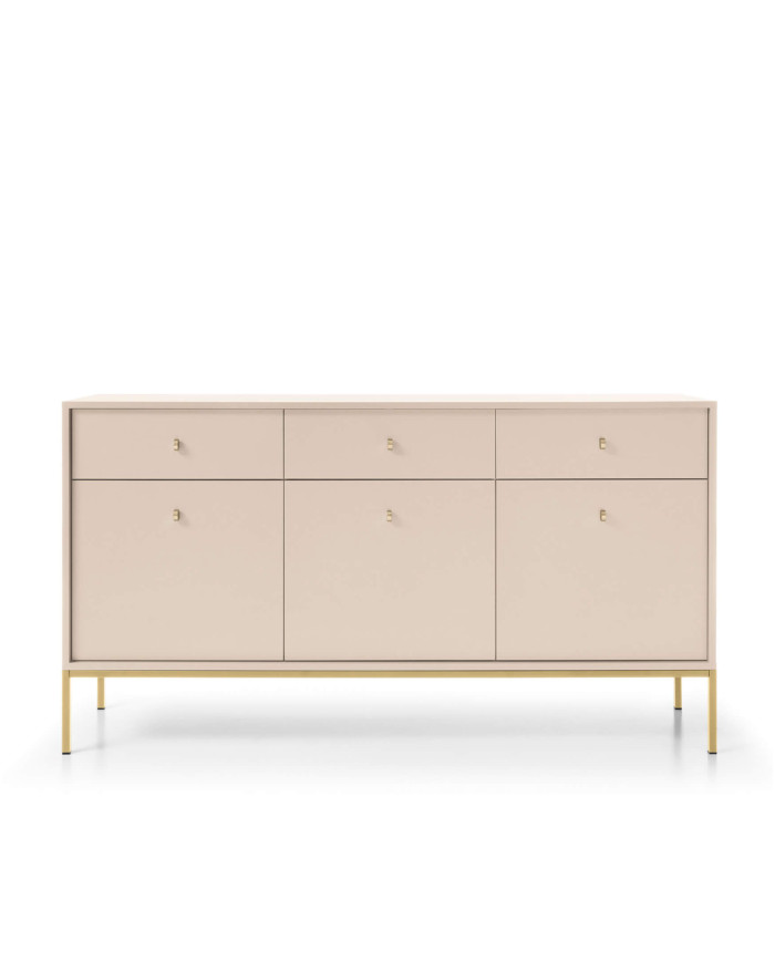 Mono MKSZ154 komoda, durelėmis, stalčiais, smėlio spalvos / auksiniu rėmu