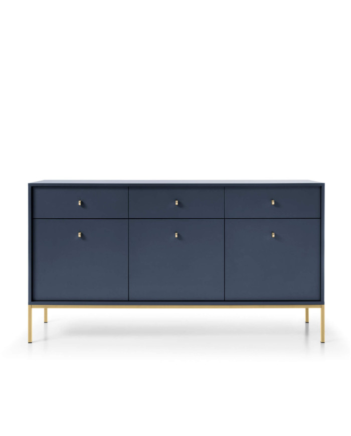 Mono MKSZ154 komoda, durelėmis, stalčiais, tamsiai mėlyna / auksiniu rėmu