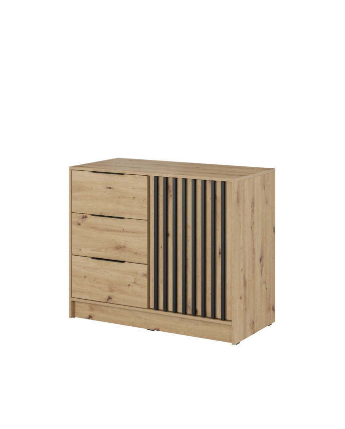 Nelly 2D komoda, durelėmis, stalčiais, Artisan ąžuolo/juodos spalvos