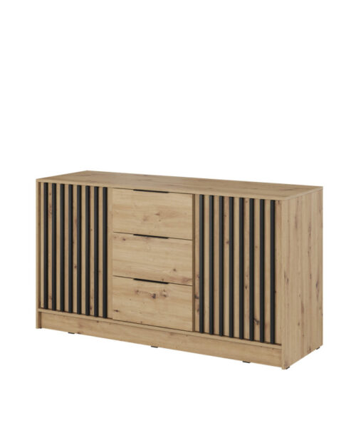 Nelly 3D komoda, durelėmis, stalčiais, Artisan ąžuolo/juodos spalvos