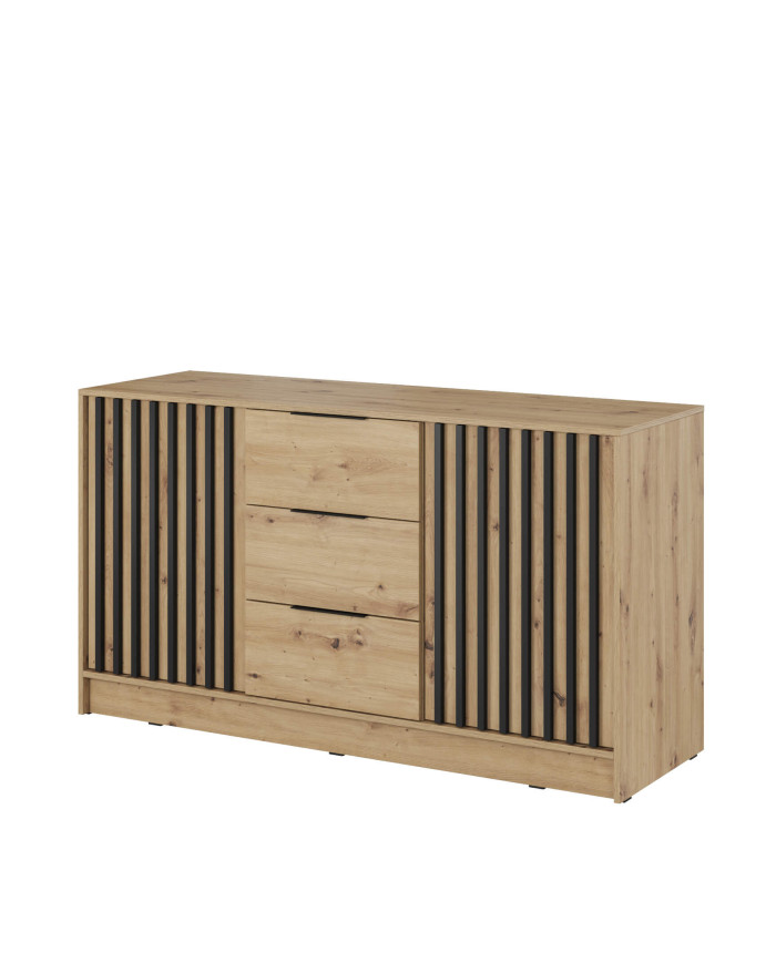 Nelly 3D komoda, durelėmis, stalčiais, Artisan ąžuolo/juodos spalvos