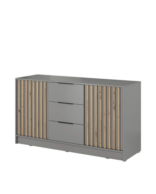 Nelly 3D komoda, durelėmis, pilka/artisan ąžuolas