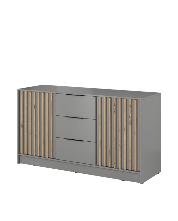 Nelly 3D komoda, durelėmis, pilka/artisan ąžuolas