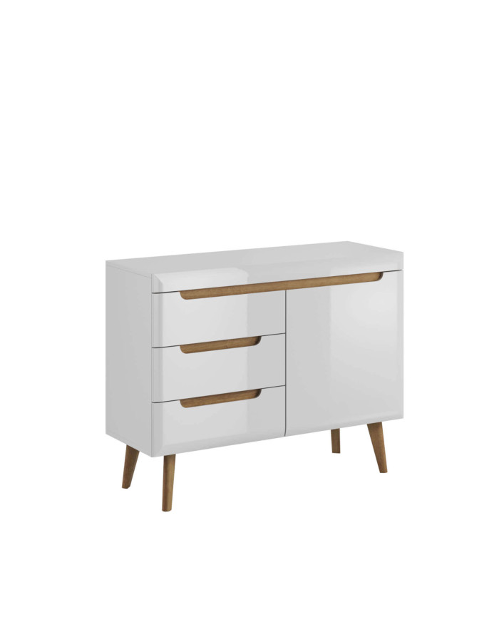 Nordi NKSZ107 komoda, durelėmis, balta/Rivjeros ąžuolas