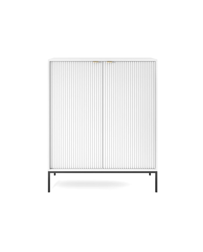 Nova K104 komoda, su stalčiais, durelėmis, baltu/juodu rėmu