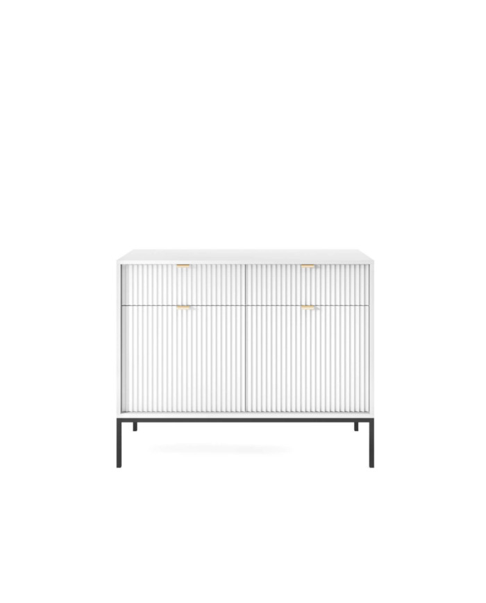 Nova KSZ104 komoda, durelėmis, stalčiais, baltu/juodu rėmu