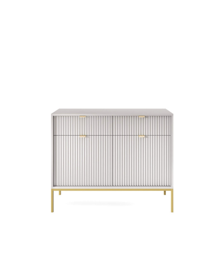 Nova KSZ104 komoda, su stalčiais, durelėmis, pilkas/auksinis rėmas