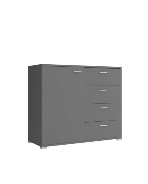 Komoda, 100 tipo, durelėmis, stalčiais, grafito spalvos