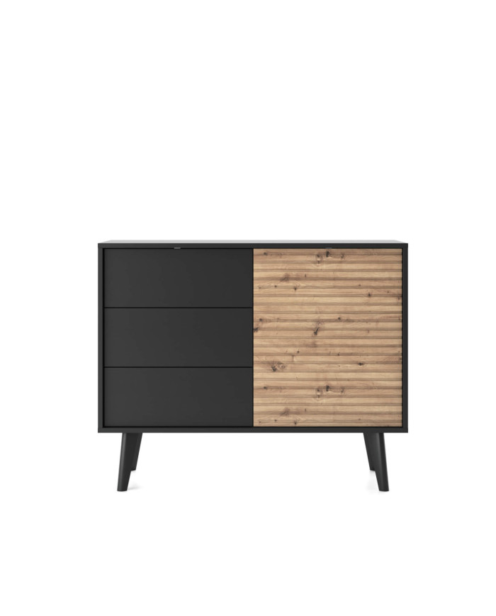 Willow KSZ104 komoda, su stalčiais, durelėmis, Artisan ąžuolas/juoda
