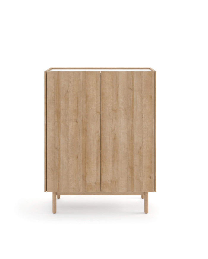 Boho KD97 aukšta komoda su stalčiais, dviejų durų, Riviera Oak/Bianco marmuras