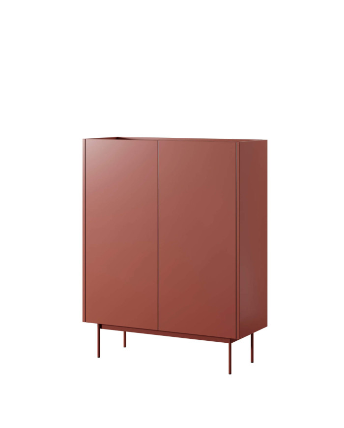 COLOR KD97 aukšta komoda su durelėmis, keraminė raudona / ąžuolo linija