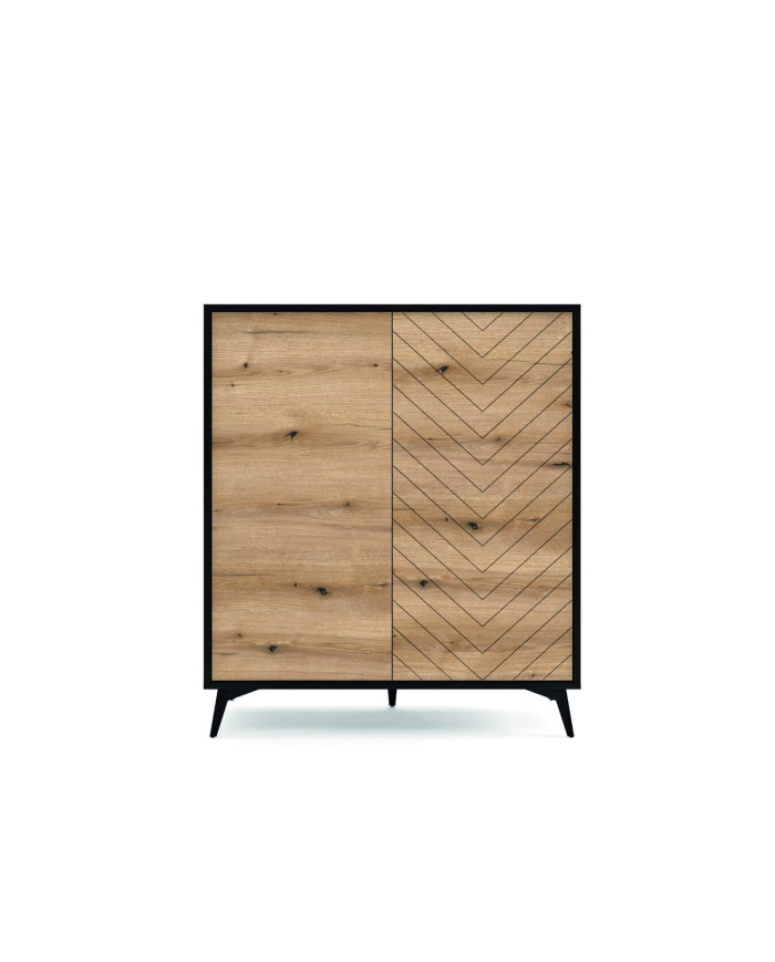 Diamond KD104 aukšta komoda, dviejų durų, „Evoke Oak“/juoda