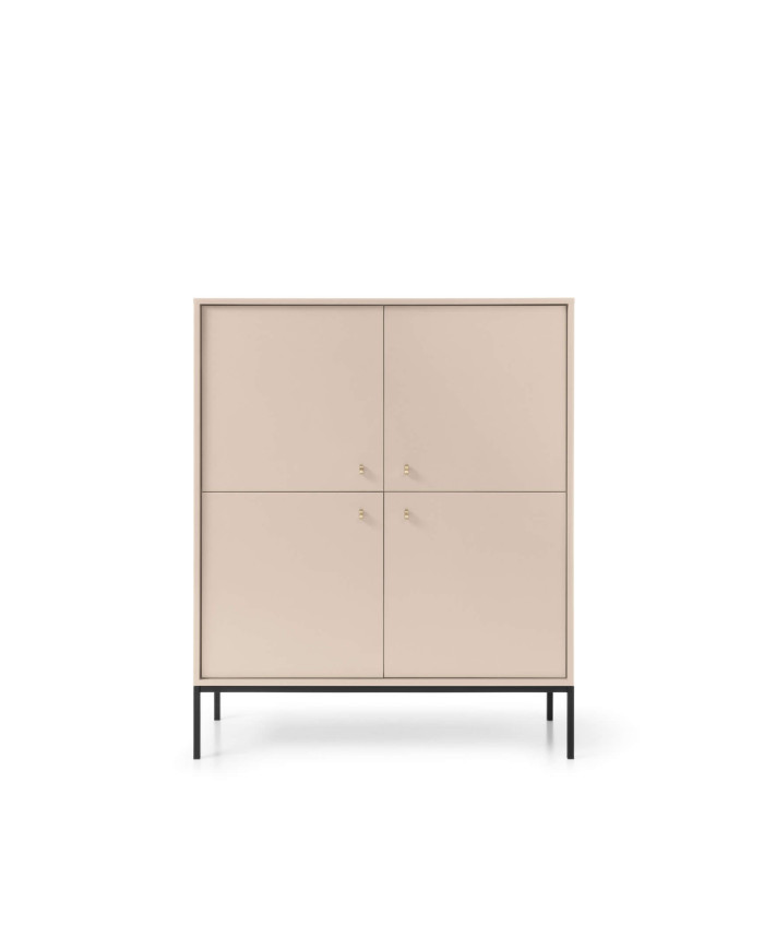 Mono MK104 aukšta komoda su stalčiais, durelėmis, smėlio spalvos/juodas rėmas